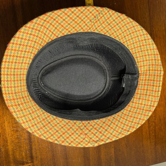 Houndstooth Fedora Indie Hipster Patterned Tan Checkered 50s 60s Retro Hat - Picture 3 of 9
